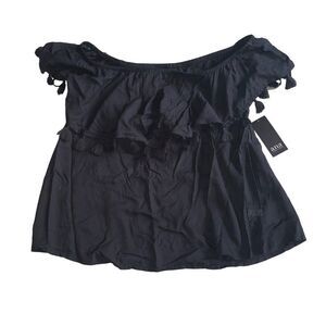 NWT A New Approach Black Off Shoulder Tassel Top Blouse